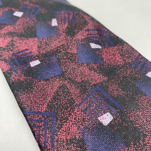 Vintage 80s 90s Halston Purple Tie Geometric Pattern Necktie Muted Red Blue‎ - Picture 2 of 5